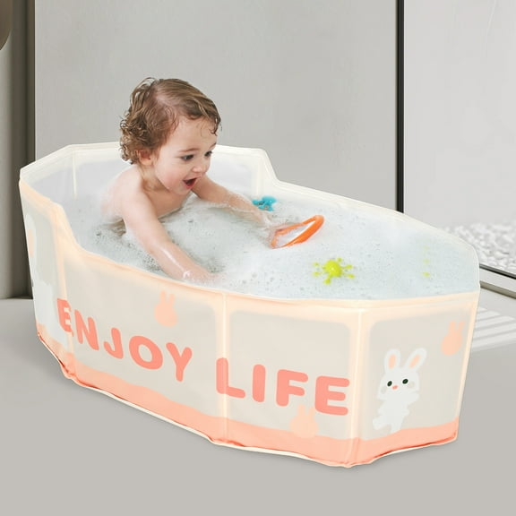 Ikoopy Foldable Kid Bathtub for Shower Portable Toddler Baby Bathtub with Drainage Design Space Saving for 0 to 8 Years Old Children Pet Travel