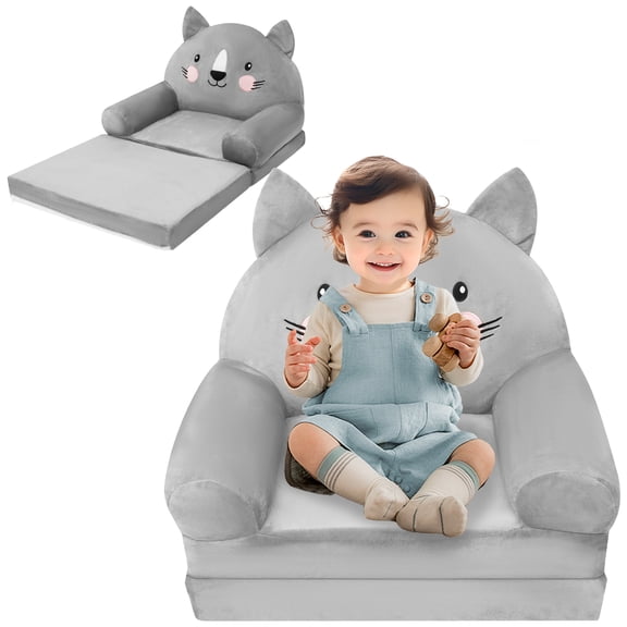 Ikoopy Foldable Toddler Sofa Chair Comfortable Foam Filled Kid Couch Children Reading Armchair Convertible Sofa to Lounge for 1 to 4 Years Old Kid
