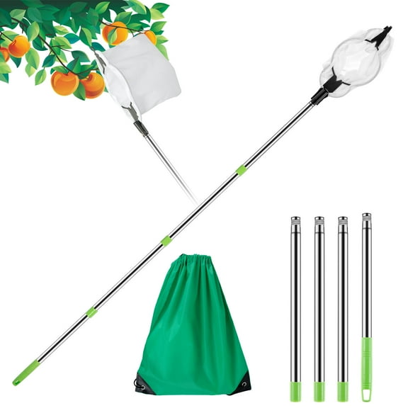 Ikoopy Fruit Picker Lightweight Fruit Picking Tool with Storage Bag Stainless Steel Tree Fruit Catcher with 2m/1.6m Pole Multipurpose Garden Fruit Picker for Picking Avocado Apricot Mango
