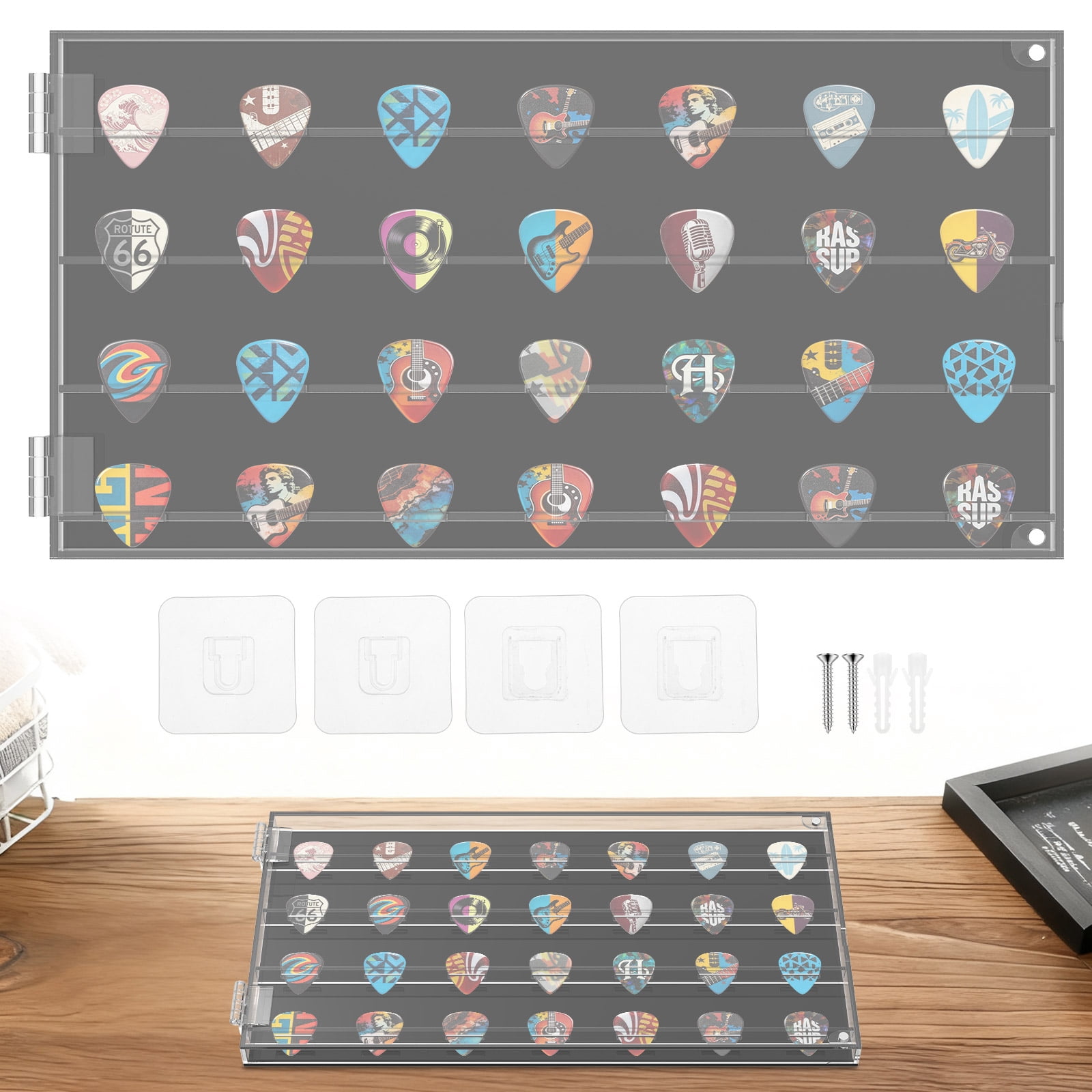 Ikoopy Guitar Pick Holder Display Case with 28 Slots Acrylic Display Rack Organizer for Men Music Lovers Players Guitarist