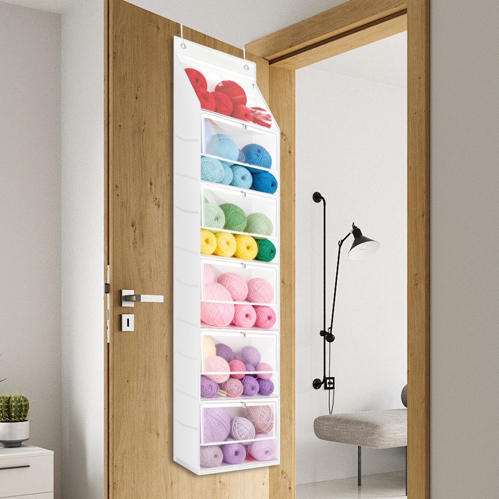 Ikoopy Hanging Yarn Storage Organizer with 6 Zipper Closure Compartment ...