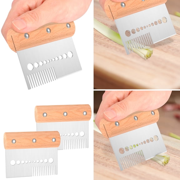 Ikoopy Herb Cutter Stripper 2 Pcs Short Herb Chopper for Basil Mint Stainless Steel Kitchen Gadget with Wood Handle Vegetable Slicer for Onion Bell Pepper