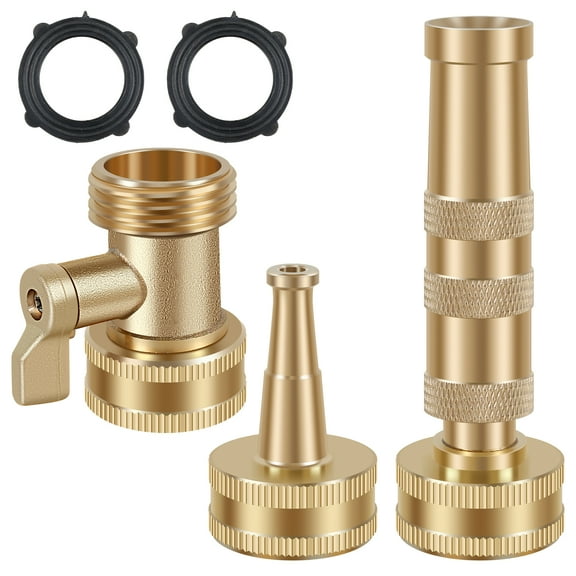 Ikoopy High Pressure Hose Nozzle Solid Brass Twist Garden Hose Nozzle Hose Jet Nozzle Safe 3/4inch GHT Water Hose Sprayer Nozzle with On-Off Valve for Garden Hose