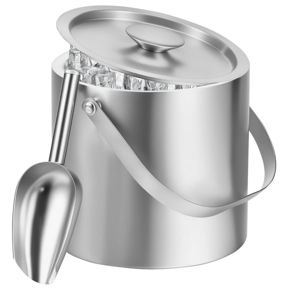 Ikoopy Ice Bucket with Leakproof Lid Double Walled Stainless Steel Insulated Ice Bucket with Scoop 3L Beverage Cooler Container Wine Chilling Tub for Cocktail Bar Party