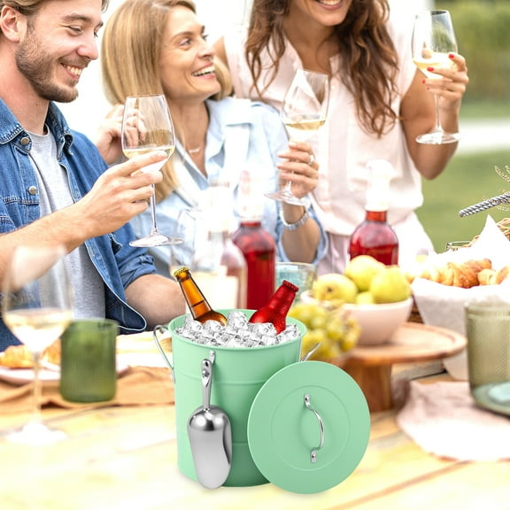 Ikoopy Ice Bucket with Handle 3.5L Double Wall Insulated Ice Container Bin Metal Icing Cube Container with Scoop for Beer Drinks Bar Parties