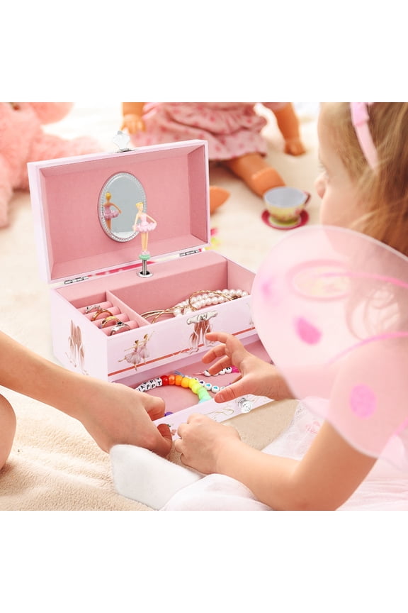 Kid Musical Jewelry Box with Ballerina Decorative Musical Jewelry Storage Case with Drawer Birthday Christmas Present for Little Girl