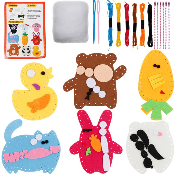 Ikoopy Kids Sewing Kit Fun and Educational Beginner Sewing Kit Creative Felt Sewing Kit Portable DIY Felt Sewing Craft Kit for Family Lessons Traveling Camping Party