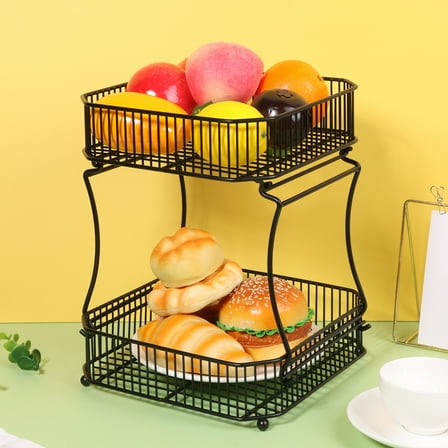 Ikoopy Metal 2 Tier Countertop Fruit Basket Detachable Fruit Stand Holder Organizer Multipurpose Produce Storage Basket for Kitchen Counter