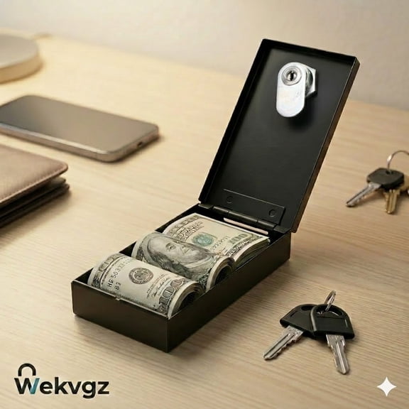 Portable Cash Box for Travel, Pocket Sized Metal Safe for Money, Small Personal Security Case with 2 Keys, Discreet Money Organizer for Budgeting, Black