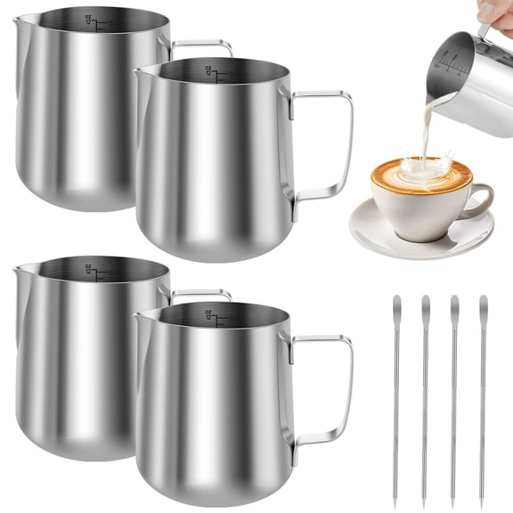 Ikoopy Milk Frothing Pitcher Steaming Pitcher Stainless Steel Coffee/Cappuccino/Latte Art Barista Steam Pitchers Milk Jug Cup with Art Pen 12oz