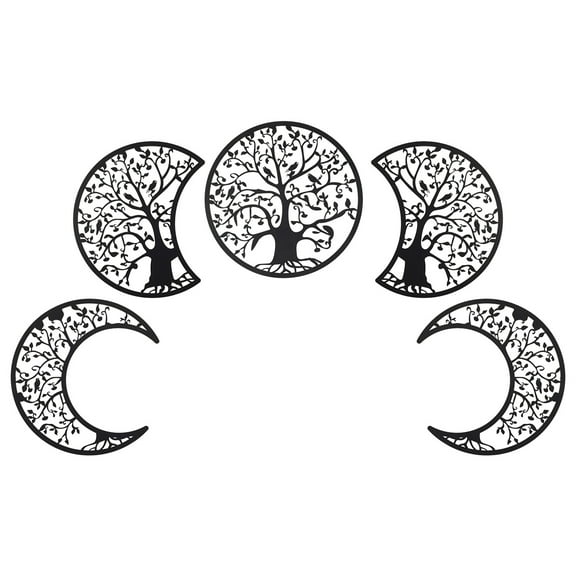 Ikoopy Moon Phase Wall Decor Moon Phase Wall Hanging 5Pcs Moon Decor Wooden Wall Art Decor Nordic Wall Hanging Art Ornaments for Home Living Room Bedroom Office