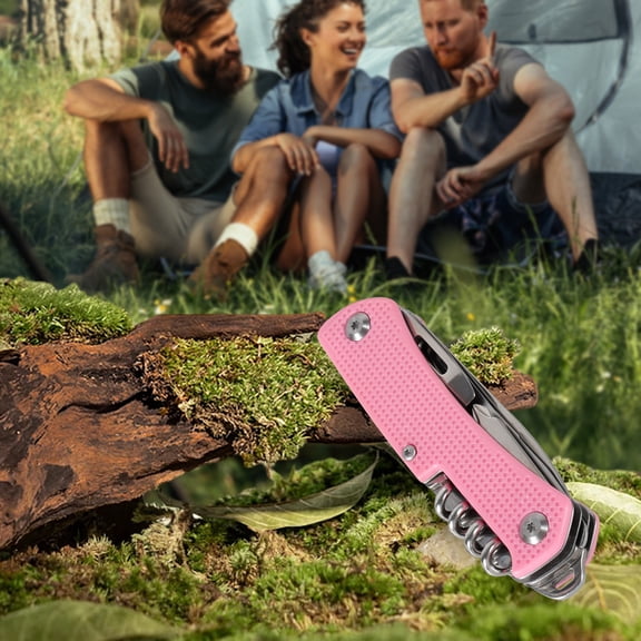 Ikoopy Multitool Pocket Knife Multifunctional Folding Knife with Bottle Opener Saw for Outdoor Camping Birthday Present (Pink)