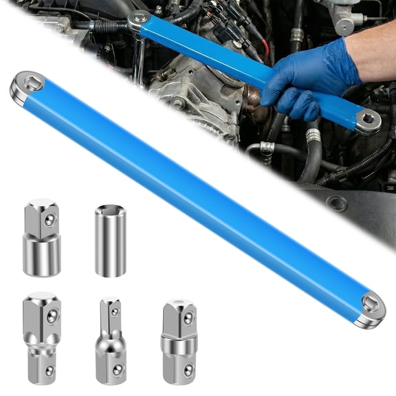 Ikoopy Offset Extension Wrench 15.35 Inch Impact Ready Socket Wrench Extender Tool Set with 1/2" 1/4" and 3/8" Square Drive Adapter Zero Degree Ratchet Tool for Car Blue