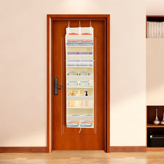 Ikoopy Over the Door Organizer Nonwoven Door Hanging Organizer with 10 Side Mesh Pockets and 3 Hooks for Home Office Bedroom Bathroom