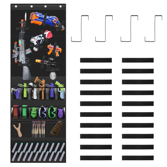 Ikoopy Over the Door Organizer for Toy 600D Oxford Cloth Toys Storage Door Hanger with Pockets and Slots for Kids Foam Blasters Darts Goggles