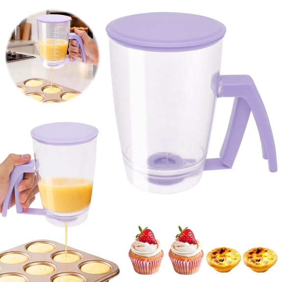 Ikoopy Pancake Batter Dispenser 30.4 OZ Large Capacity Handheld Waffles Batter Separator with Squeeze Handle and Measuring Marks for Pancake Waffles Crepes Cupcake