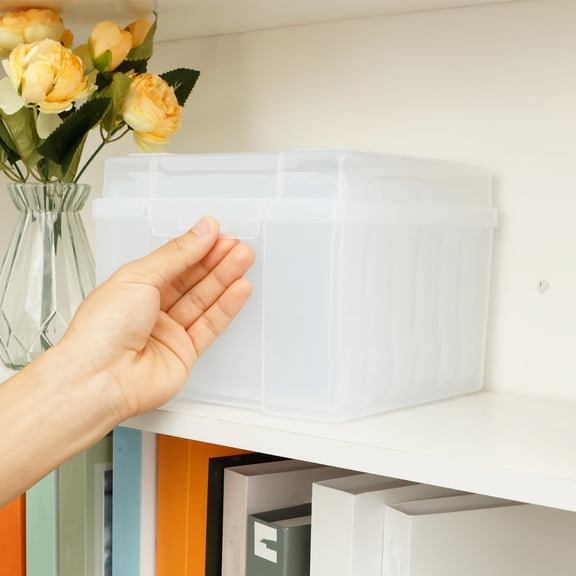 Ikoopy Photo Storage Box Set Large Capacity Photo Case with 6 Inner Containers Clear Greeting Card Organizer Multipurpose Storage Box with Lid for Cards Pictures Stamps Office Supplies