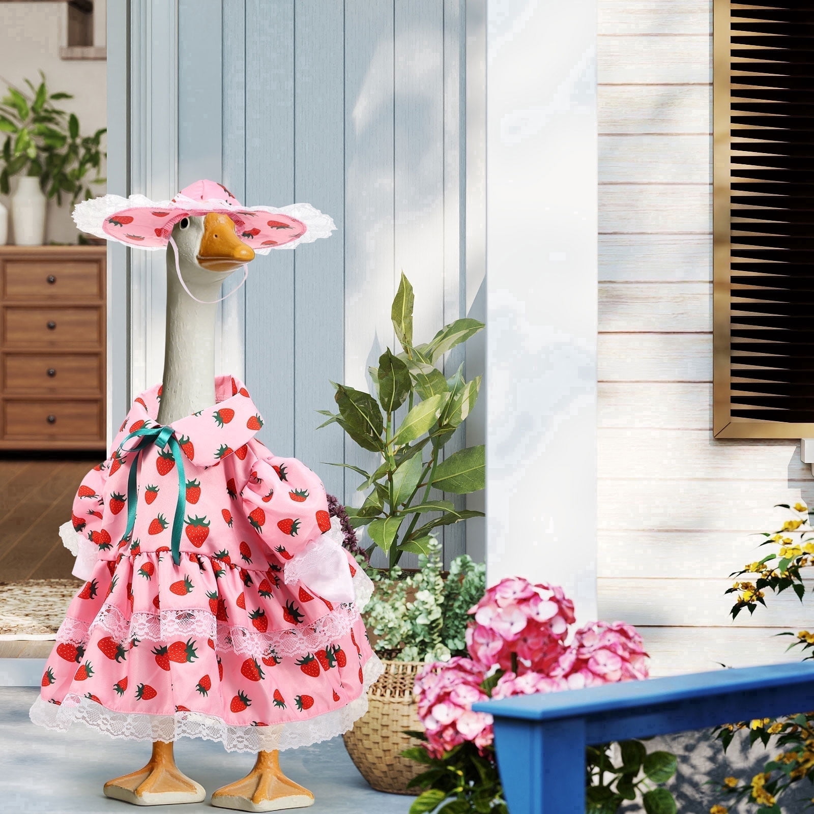 Qenwkxz Porch Goose Outfit for 23''h Cement Statue Goose Skirt Costume for Valentines Outdoor Yard Lawn Patio Decor (Pink)
