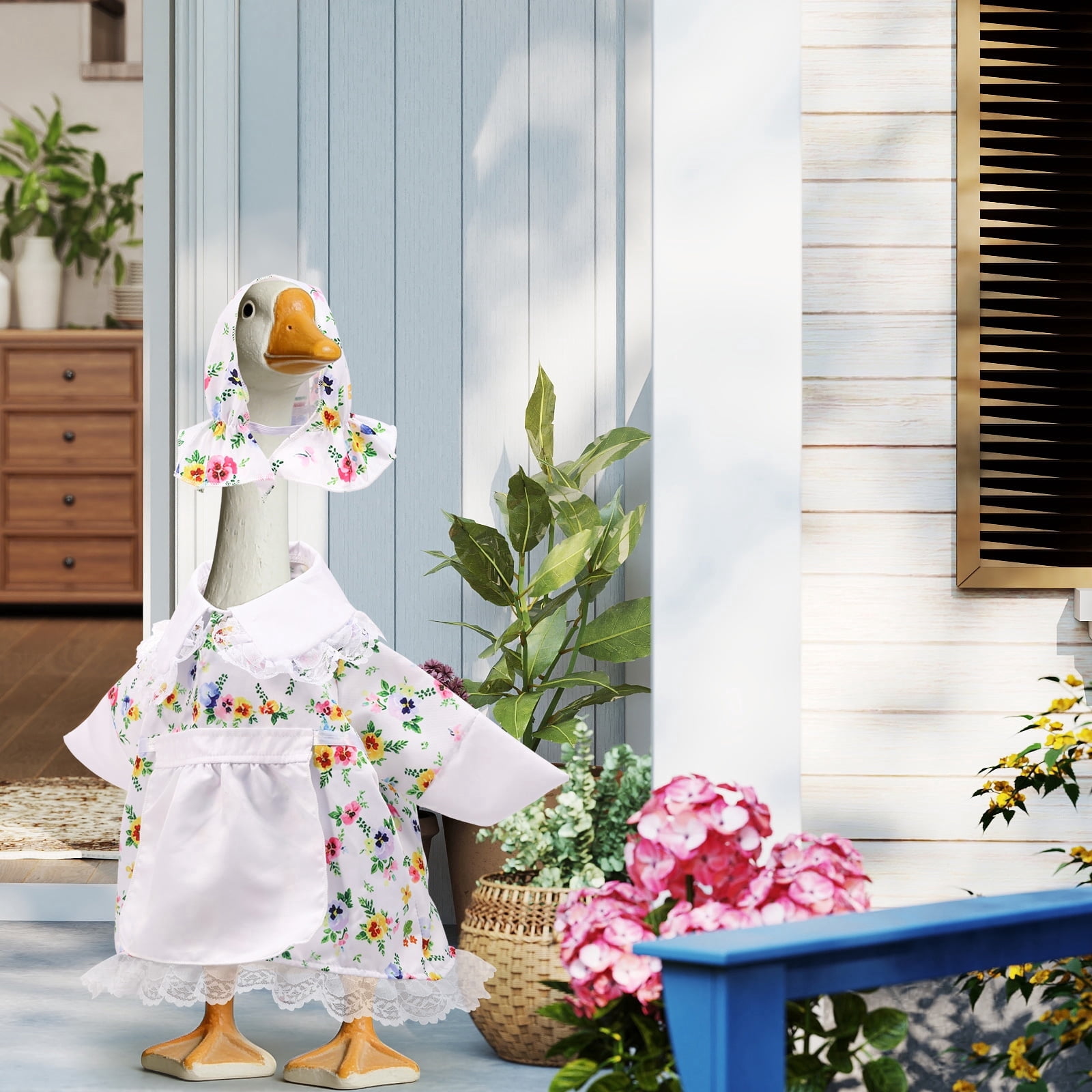 Qenwkxz Porch Goose Outfit for 23''h Cement Statue Goose Skirt Costume for Valentines Outdoor Yard Lawn Patio Decor (White)