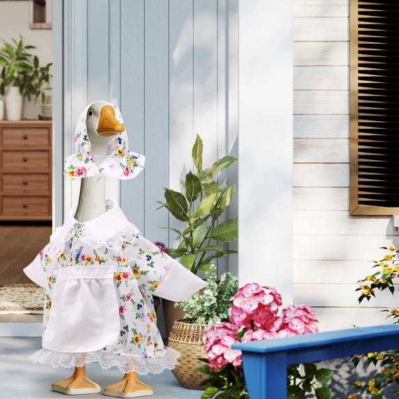 Qenwkxz Porch Goose Outfit for 23''h Cement Statue Goose Skirt Costume for Valentines Outdoor Yard Lawn Patio Decor (White)