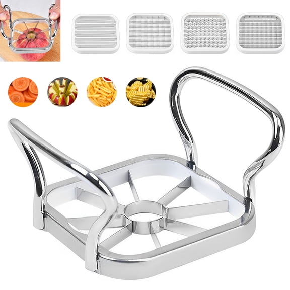 Ikoopy Potato Cutter 5 in 1 Stainless Steel Fruit Vegetable Slicer with Handle Manual Potato Slicer French Fry Cutter Labor-Saving Multi-Purpose Fruit Slicer for Potato Onion Tomato Lemon