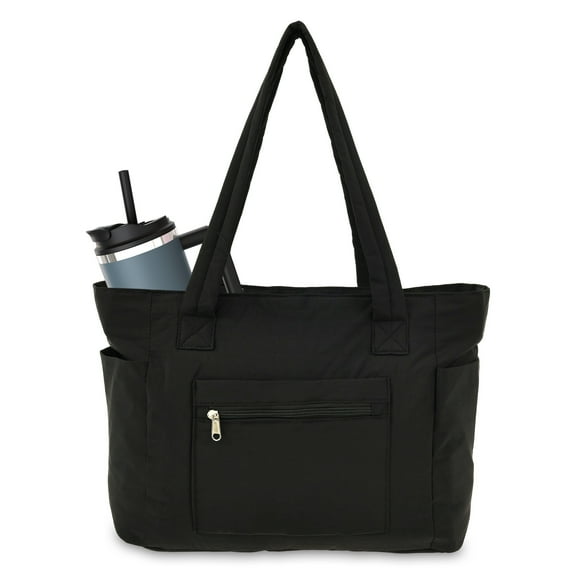 Ikoopy Puffer Tote Bag for Women Lightweight Puffer Work Tote Handbag with Cup Holder Portable Travel Gym Bag for Travel Work Daily