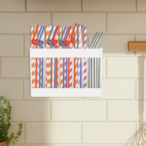 Ikoopy Reusable Acrylic Straw Holder With Sticker Compact Compartmental Tumbler Straw Organizer for Kitchen Counter Cabinet