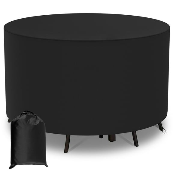 Ikoopy Round Garden Table Cover with Storage Bag 210D Oxford Cloth Waterproof Patio Table Covers Thick Heavy Duty Patio Furniture Covers Outdoor Table Cover for Garden Round Table120 x 75cm