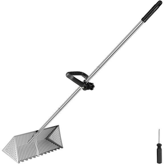 Ikoopy Sand Fleas Rake Stainless Steel Shark Tooth Sifter Efficient Sand Crab Catcher with Detachable Handle Bar Foldable for Finding 52.76X15.75X7.87in