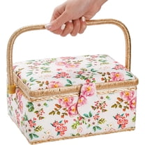 Ikoopy Sewing Basket with Removable Tray Practical Sewing Basket Organizer with Interior Pocket Portable Sewing Storage Box Stylish Sewing Kit Basket 9.45×6.89×5.12inch Needles Thread Tape Measure