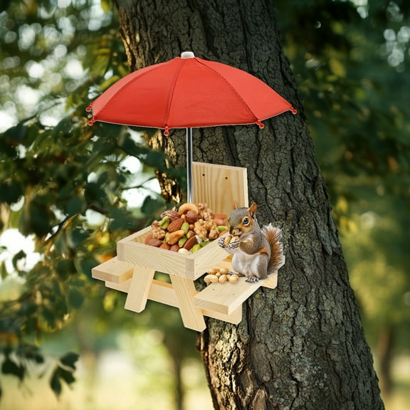 Ikoopy Squirrels Feeder Picnic Table Kit Easy to Install Solid Chipmunk Feeder with Holder Attractive Versatile Squirrel Table Feeder Set for Outside