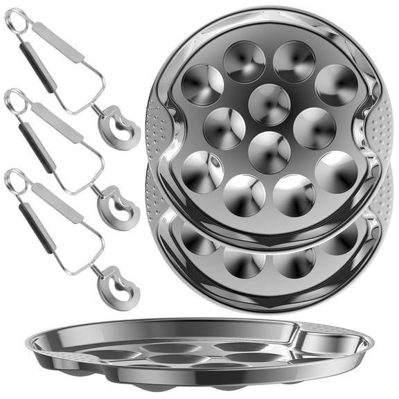 Ikoopy Stainless Steel Escargot Plates 12 Compartments Snail Dish Set Escargot Tong 7.5 Inch Escargot Baking Dish Multifunctional Food Dish Snail Plate Dishwasher Baking Dish Home Kitchen