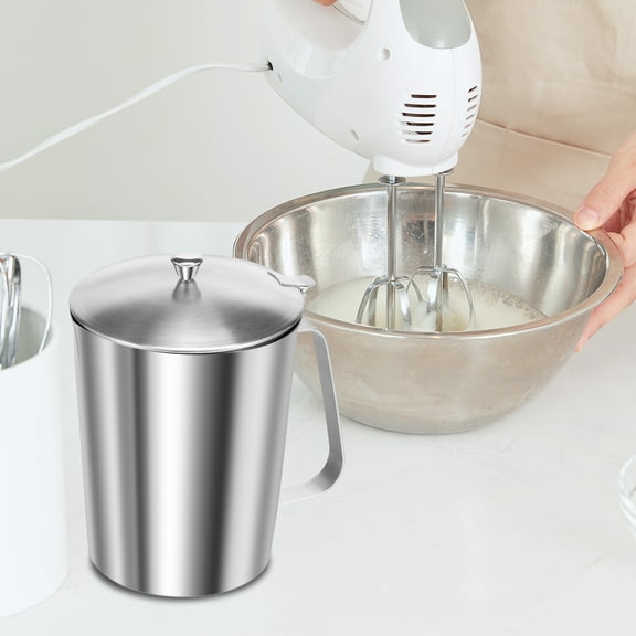 Ikoopy Stainless Steel Measuring Cup with Lid 2L Large Mouth Metal Measuring Cup Mixing Container with Marking and Handle for Coffee Bar