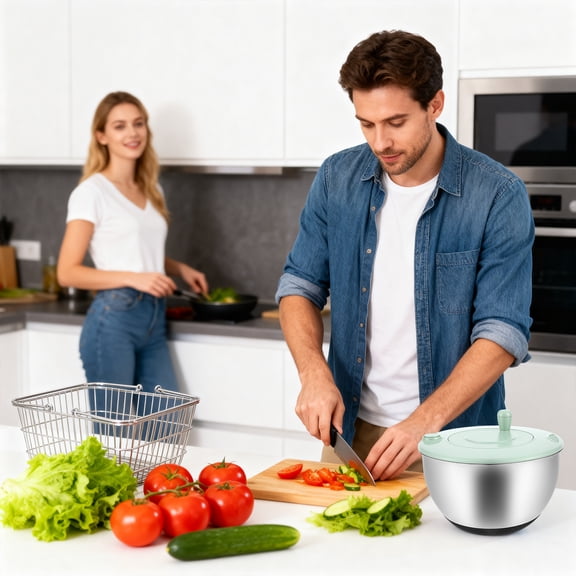 Ikoopy Stainless Steel Salad Spinner 4.2 QT Large Lettuce Washer Spinner with 5 Blade Slicer Non Slip Base for Kitchen Salad Vegetables