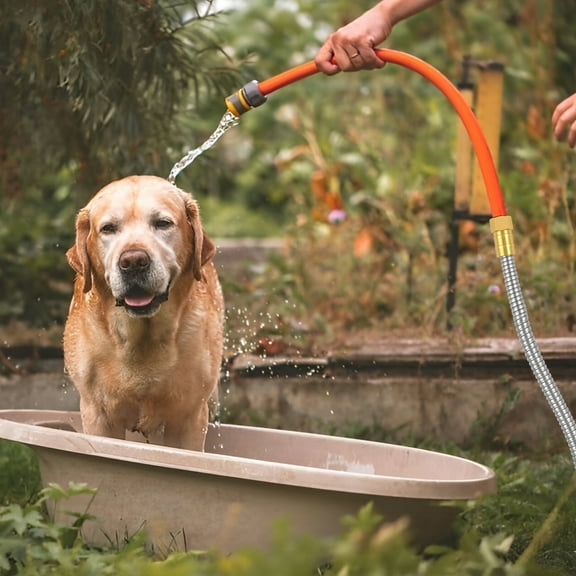 Ikoopy Stainless Steel Short Garden Hose Leak Proof Garden Leader Hose Flexible Extension Connection Pipe Easy to Install for Cleaning Car