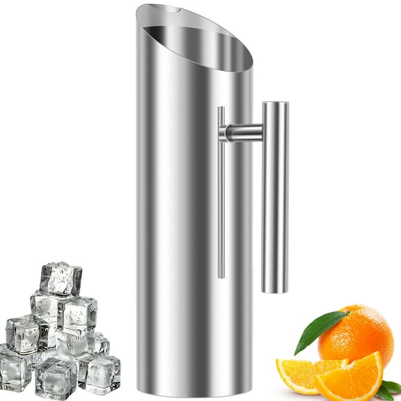 Ikoopy Stainless Steel Water Pitcher Carafe with Ice Guard and Handle 1L/1.5L/2L Water Pitcher Jug Rustproof Pitcher Container Polished Drinking Pitcher for Serving Water Iced Tea Carafe and Drinks