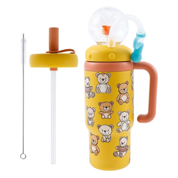 Ikoopy Stainless Steel Whale Fountain Tumbler Leakproof Drinking Cup Cute Insulated Whale Fountain Cup for Child Drinking