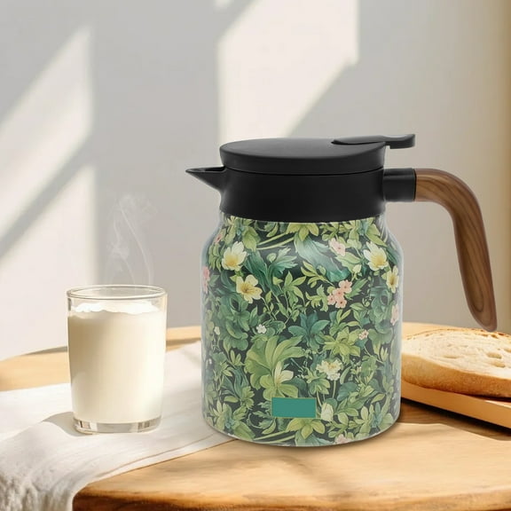 Ikoopy Thermal Tea Pot with Handle and Built in Infuser Stainless Steel Insulated Tea Kettle Flower Pattern Insulated Infuser Pot Practical Thermal Carafe for Home Office