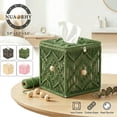 thumbnail image 1 of Square Tissue Box Cover Macrame Boho Handmade Woven Tissue Holder with Solid Iron Frame Open-Bottom Dark Green, 1 of 9