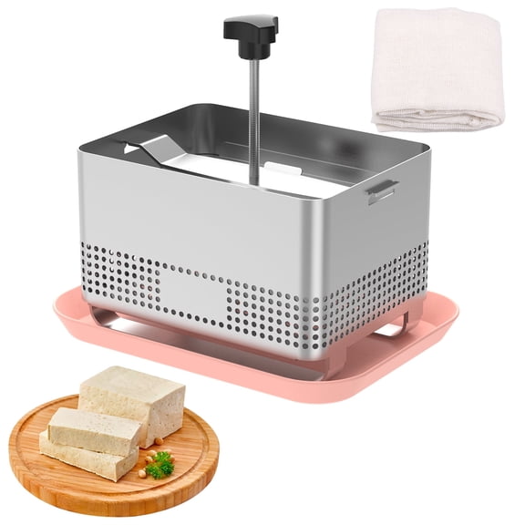 Qenwkxz Tofu Press Stainless Steel, 304 Stainless Steel Cheese Press, Upgraded Deep-Press Design with Tofu Presser Towel and Drip Tray for Paneer Maker, Cheese Press, Homemade Tofu Dishwasher Safe