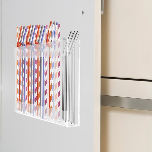 Ikoopy Transparent Acrylic Straw Holder With Adhesive Sticker Compact Compartmental Tumbler Straw Organizer for Kitchen Counter Cabinet
