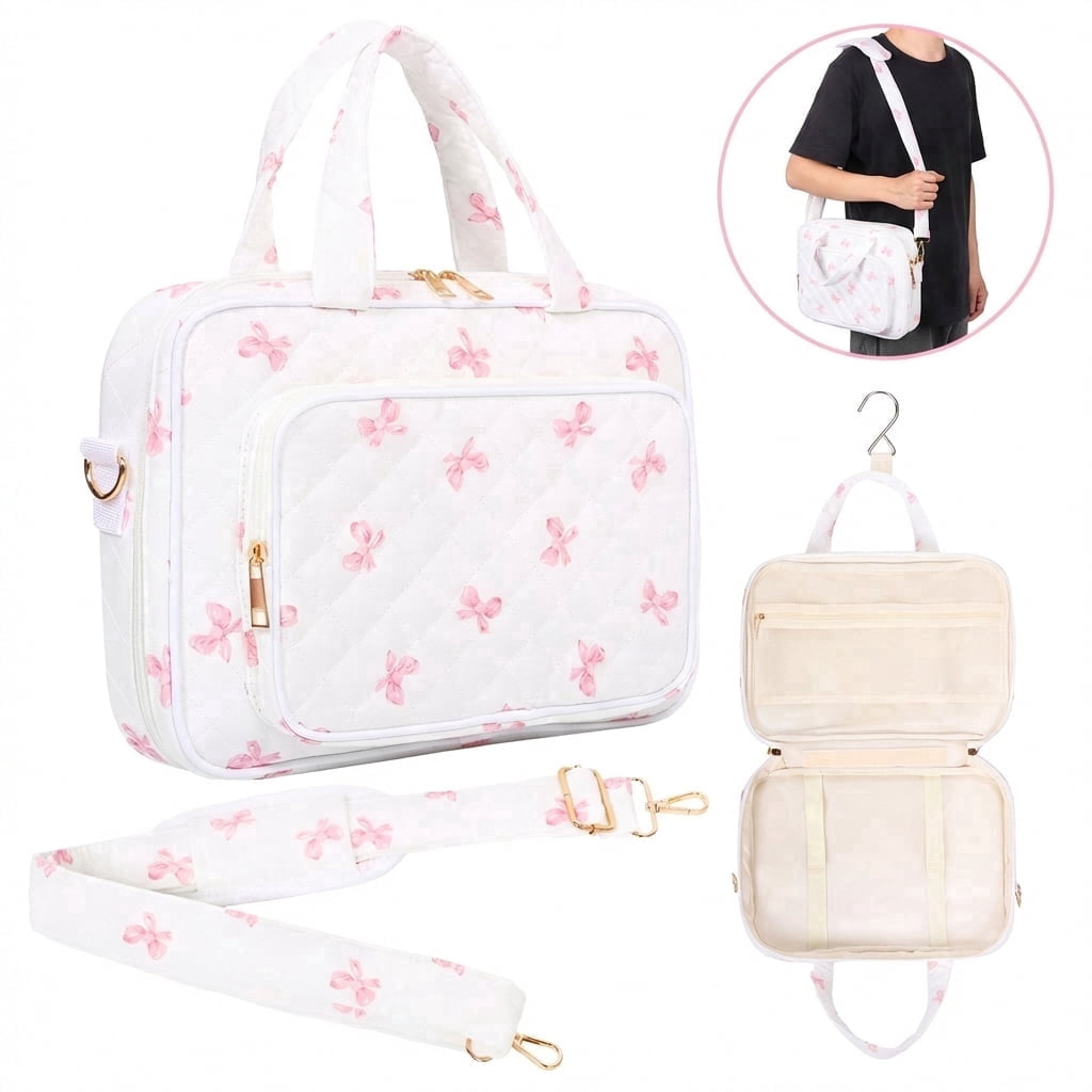 NUAHRHY Travel Hanging Toiletry Bag Waterproof Women Makeup Organizer Bag Large Capacity Portable Cosmetic Toiletry Storage Organizer for Full Sized Shampoo Conditioner Lotion Comb