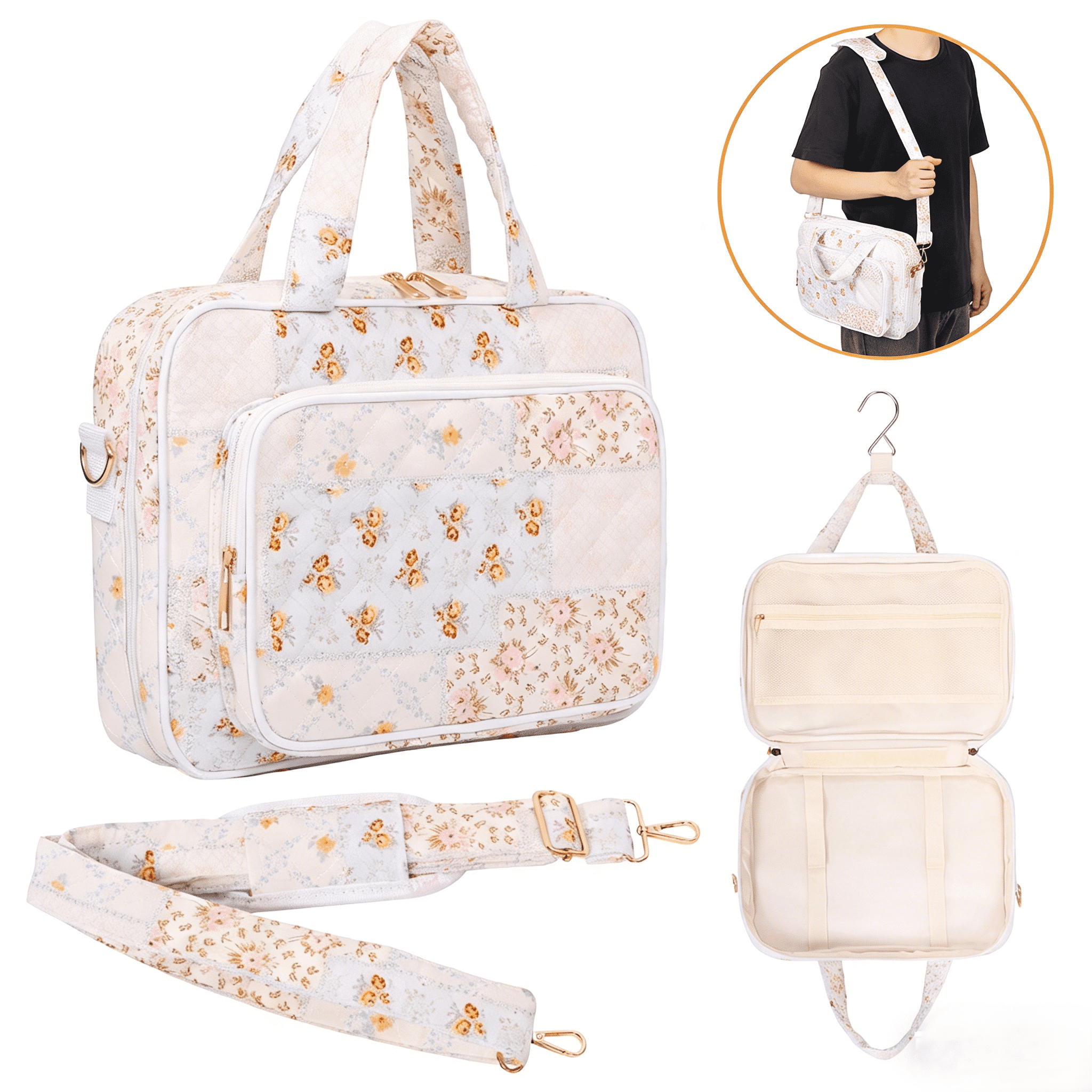 NUAHRHY Travel Hanging Toiletry Bag Waterproof Women Makeup Organizer Bag Large Capacity Portable Cosmetic Toiletry Storage Organizer for Full Sized Shampoo Conditioner Lotion Comb