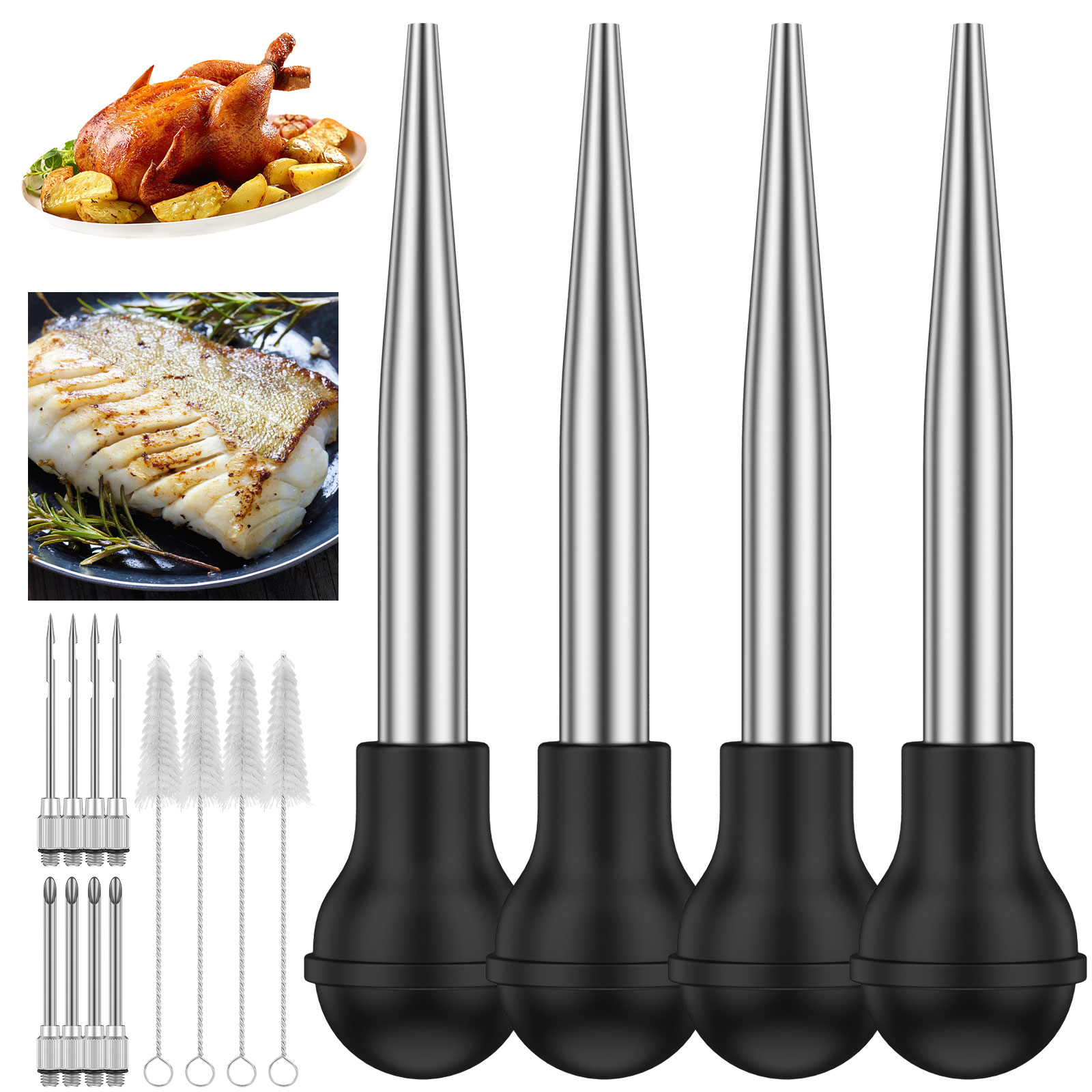 Seringue à Arroser Pour Viandes (Turkey Baster) – Résistante à La Chaleur, Avec Brosse De Nettoyage