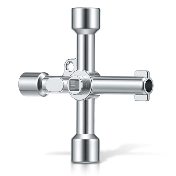Ikoopy Universal Cross Key, Portable 4 Way Water Key Rustproof Zinc Alloy Utility Cross Key with Multiple Interfaces and Hanging Hole