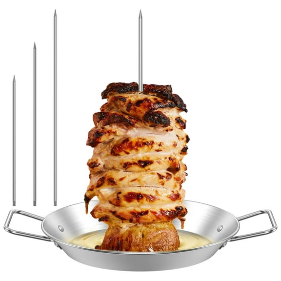 Ikoopy Vertical Skewer Stainless Steel Vertical Skewer Grill with 8/10/12 Inch Removable Spikes Vertical Barbecue Rack Vertical Skewer Stand for Roasting Meat Steak Chicken Sausage Kebabs