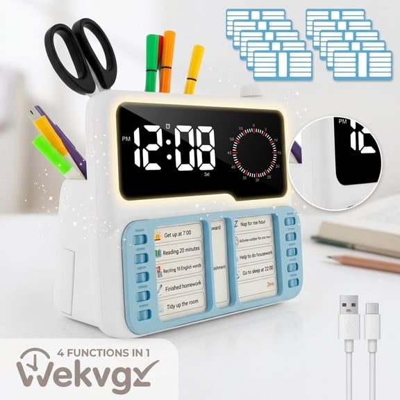 Wekvgz Visual Timer for Kid Temperature Date Display Silent Countdown Clock with Pen Slot Task Card for Student Educator ADHD
