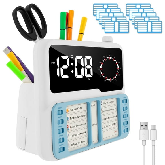 Wekvgz Visual Timer for Kid Temperature Date Display Silent Countdown Clock with Pen Slot Task Card for Student Educator ADHD