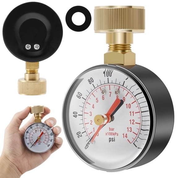 Ikoopy Water Pressure Test Gauge TS-60-200PSI Metal Pressure Gauge Sturdy Garden Hose Water Pressure Gauge Water Pump Pressure Gauge for Hose Faucet Garden Hose