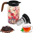 thumbnail image 1 of Ikoopy White Vintage Floral Pattern Tea Pot Built in Infuser Vintage Floral Teapot with Built In Infuser Stainless Steel Thermal Teapot with Lid for Hot Beverage Colourful (Wooden Handle, 50.73 oz), 1 of 11